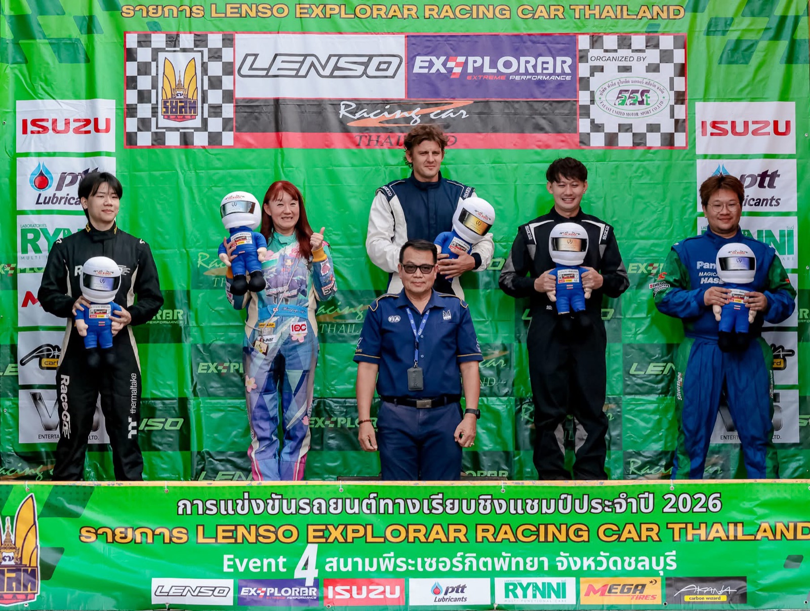Event 4 class podium, Lenso Explorar Racing Car Thailand, Bira Circuit — Job with the P5 trophy